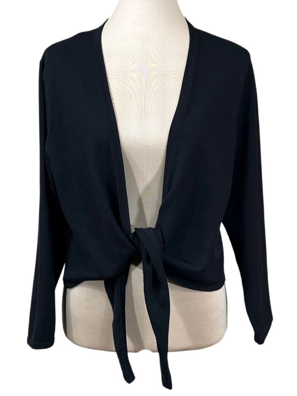 Chico's Black NWT Silk Cotton Blend Long Sleeve Tie Front Cardigan Size 3X
